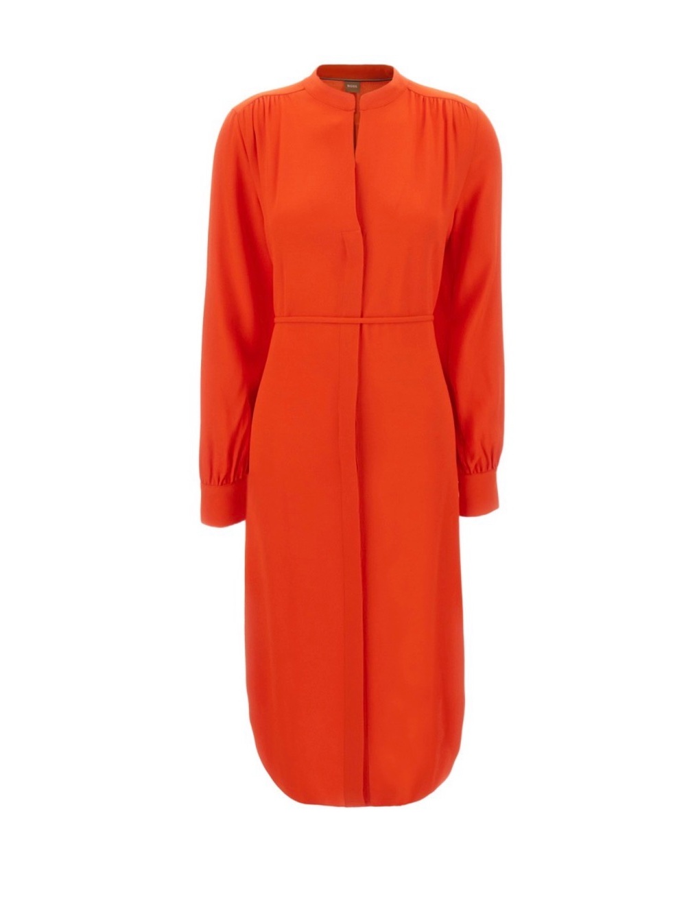 Boss Bright Red Orange Long-Sleeve Button Waist w/Tie Shirt Dress
